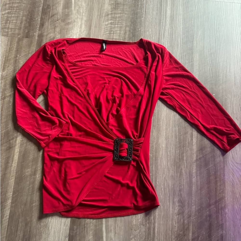 Red Blouse with Buckle Detail